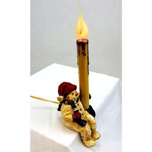 Shelf Sitting Candle Holding Snowman 10" Candle Bulb Flickers Switch On Cord